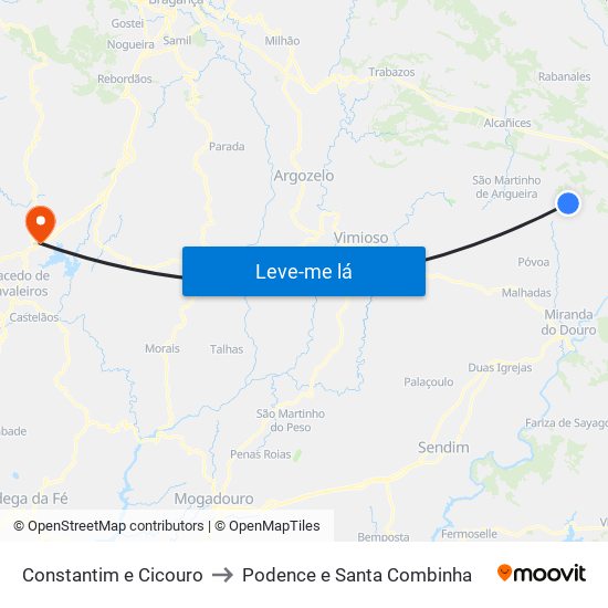 Constantim e Cicouro to Podence e Santa Combinha map