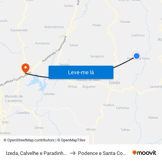 Izeda, Calvelhe e Paradinha Nova to Podence e Santa Combinha map