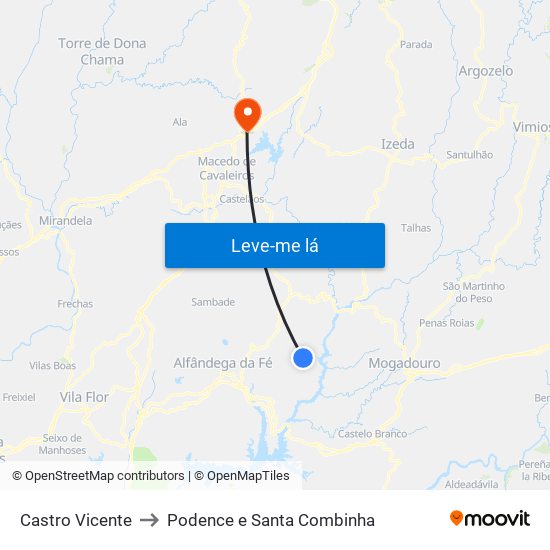 Castro Vicente to Podence e Santa Combinha map