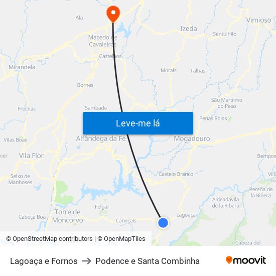 Lagoaça e Fornos to Podence e Santa Combinha map