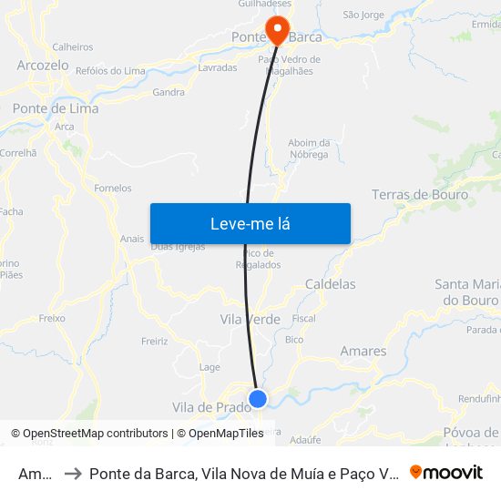 Amares to Ponte da Barca, Vila Nova de Muía e Paço Vedro de Magalhães map