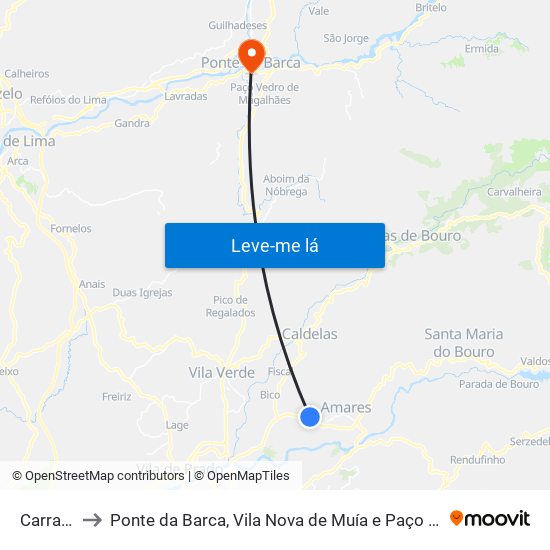 Carrazedo to Ponte da Barca, Vila Nova de Muía e Paço Vedro de Magalhães map