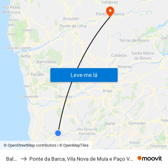 Balazar to Ponte da Barca, Vila Nova de Muía e Paço Vedro de Magalhães map