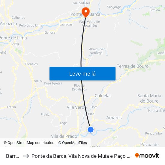 Barreiros to Ponte da Barca, Vila Nova de Muía e Paço Vedro de Magalhães map