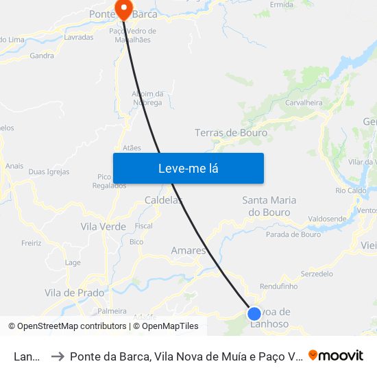 Lanhoso to Ponte da Barca, Vila Nova de Muía e Paço Vedro de Magalhães map