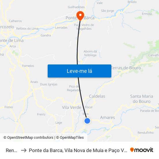 Rendufe to Ponte da Barca, Vila Nova de Muía e Paço Vedro de Magalhães map