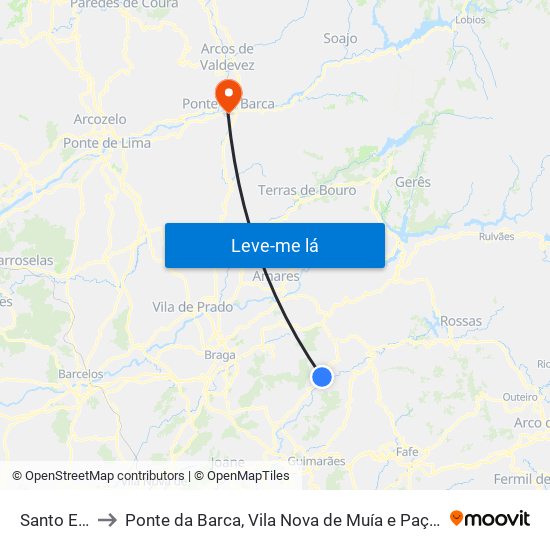 Santo Emilião to Ponte da Barca, Vila Nova de Muía e Paço Vedro de Magalhães map