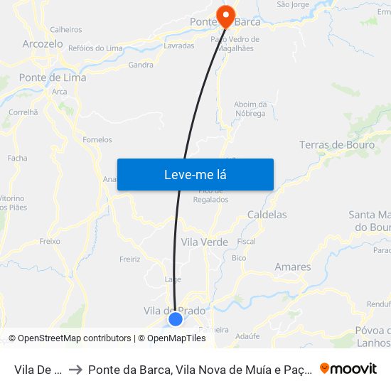 Vila De Prado to Ponte da Barca, Vila Nova de Muía e Paço Vedro de Magalhães map
