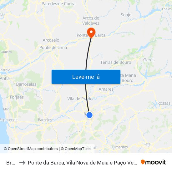 Braga to Ponte da Barca, Vila Nova de Muía e Paço Vedro de Magalhães map