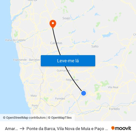 Amarante to Ponte da Barca, Vila Nova de Muía e Paço Vedro de Magalhães map