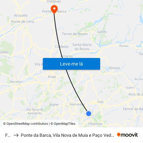 Fafe to Ponte da Barca, Vila Nova de Muía e Paço Vedro de Magalhães map