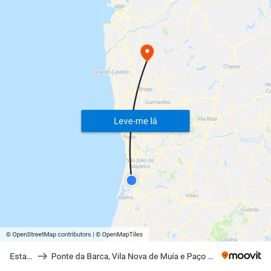 Estarreja to Ponte da Barca, Vila Nova de Muía e Paço Vedro de Magalhães map