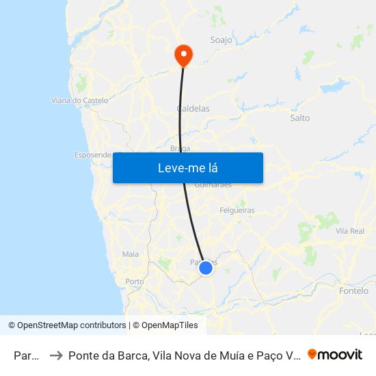 Paredes to Ponte da Barca, Vila Nova de Muía e Paço Vedro de Magalhães map