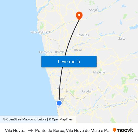 Vila Nova De Gaia to Ponte da Barca, Vila Nova de Muía e Paço Vedro de Magalhães map