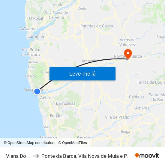 Viana Do Castelo to Ponte da Barca, Vila Nova de Muía e Paço Vedro de Magalhães map