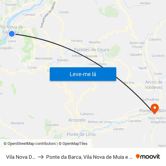 Vila Nova De Cerveira to Ponte da Barca, Vila Nova de Muía e Paço Vedro de Magalhães map