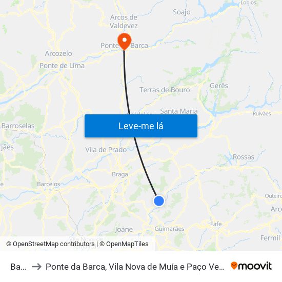 Barco to Ponte da Barca, Vila Nova de Muía e Paço Vedro de Magalhães map