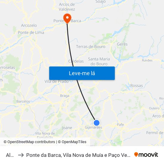 Aldão to Ponte da Barca, Vila Nova de Muía e Paço Vedro de Magalhães map