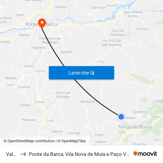 Valdreu to Ponte da Barca, Vila Nova de Muía e Paço Vedro de Magalhães map