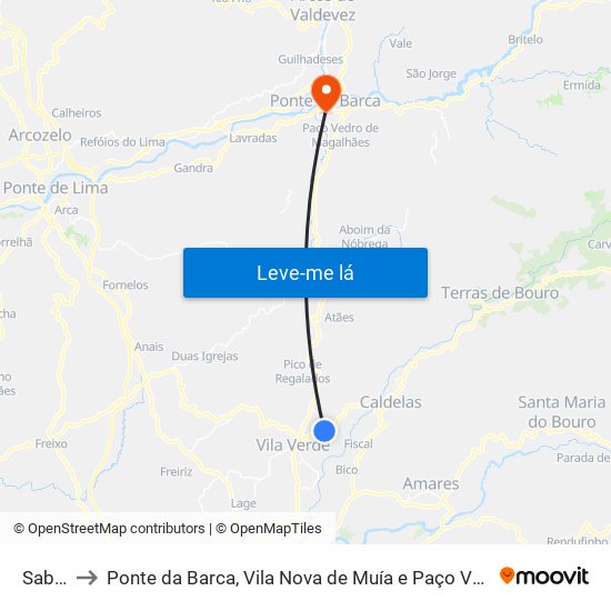 Sabariz to Ponte da Barca, Vila Nova de Muía e Paço Vedro de Magalhães map