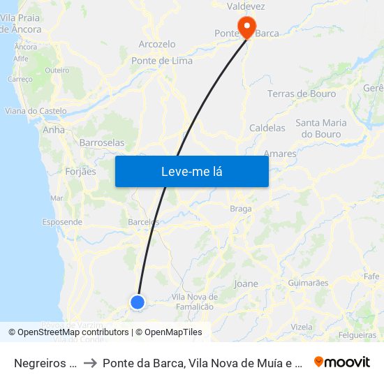 Negreiros e Chavão to Ponte da Barca, Vila Nova de Muía e Paço Vedro de Magalhães map