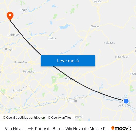 Vila Nova Foz Coa to Ponte da Barca, Vila Nova de Muía e Paço Vedro de Magalhães map