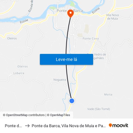 Ponte da Barca to Ponte da Barca, Vila Nova de Muía e Paço Vedro de Magalhães map