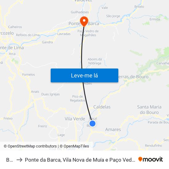 Bico to Ponte da Barca, Vila Nova de Muía e Paço Vedro de Magalhães map