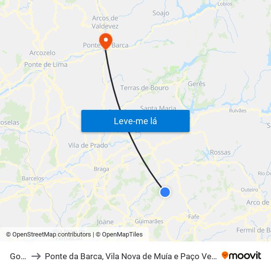 Gonça to Ponte da Barca, Vila Nova de Muía e Paço Vedro de Magalhães map