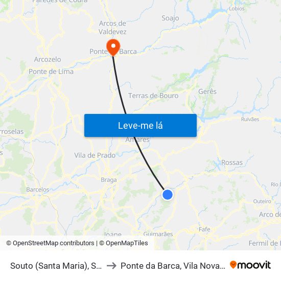 Souto (Santa Maria), Souto (São Salvador) e Gondomar to Ponte da Barca, Vila Nova de Muía e Paço Vedro de Magalhães map