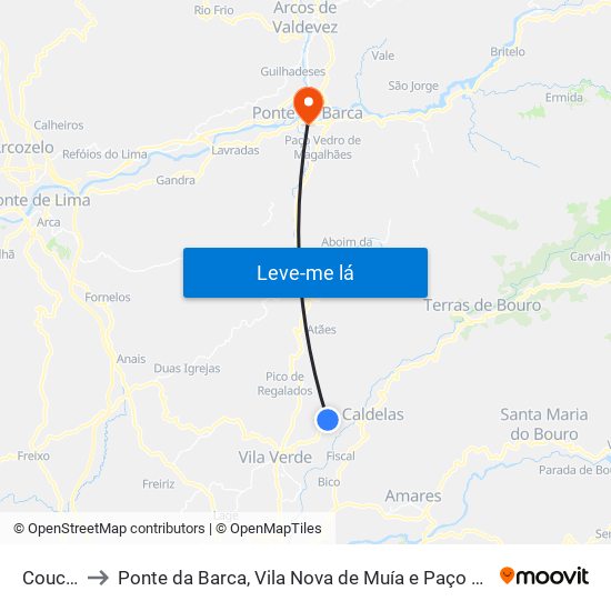 Coucieiro to Ponte da Barca, Vila Nova de Muía e Paço Vedro de Magalhães map