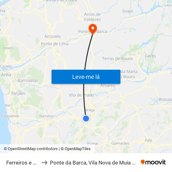 Ferreiros e Gondizalves to Ponte da Barca, Vila Nova de Muía e Paço Vedro de Magalhães map