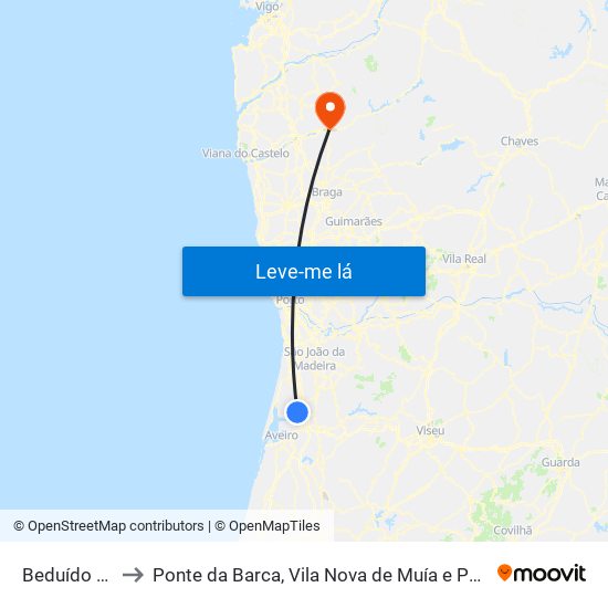 Beduído e Veiros to Ponte da Barca, Vila Nova de Muía e Paço Vedro de Magalhães map