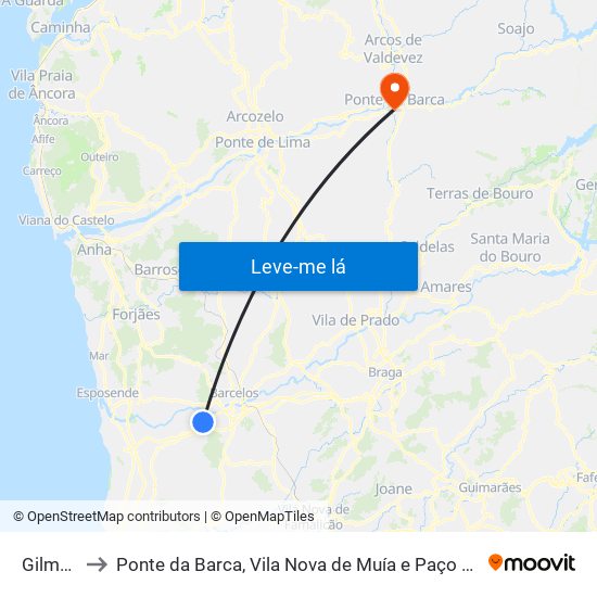 Gilmonde to Ponte da Barca, Vila Nova de Muía e Paço Vedro de Magalhães map