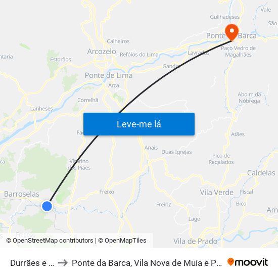 Durrães e Tregosa to Ponte da Barca, Vila Nova de Muía e Paço Vedro de Magalhães map