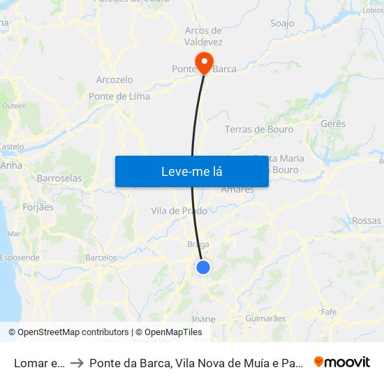 Lomar e Arcos to Ponte da Barca, Vila Nova de Muía e Paço Vedro de Magalhães map