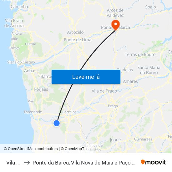 Vila Seca to Ponte da Barca, Vila Nova de Muía e Paço Vedro de Magalhães map