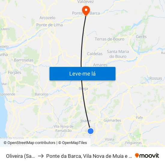 Oliveira (Santa Maria) to Ponte da Barca, Vila Nova de Muía e Paço Vedro de Magalhães map