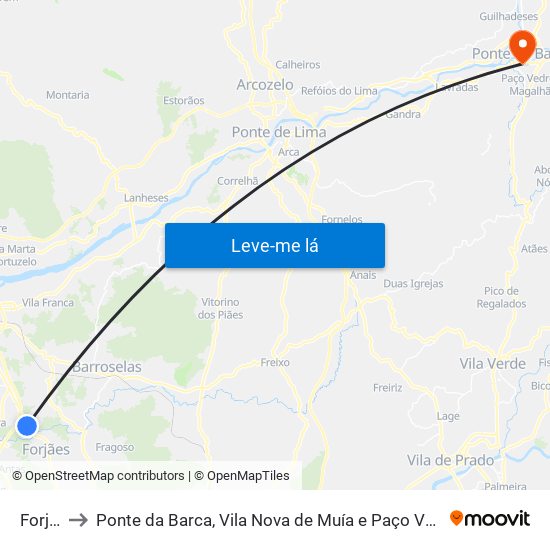 Forjães to Ponte da Barca, Vila Nova de Muía e Paço Vedro de Magalhães map