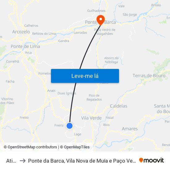 Atiães to Ponte da Barca, Vila Nova de Muía e Paço Vedro de Magalhães map