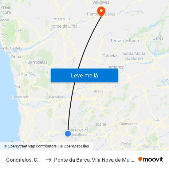 Gondifelos, Cavalões e Outiz to Ponte da Barca, Vila Nova de Muía e Paço Vedro de Magalhães map