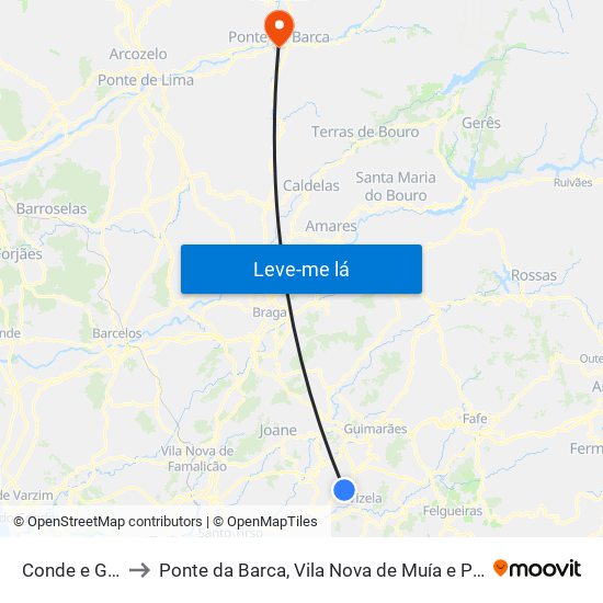 Conde e Gandarela to Ponte da Barca, Vila Nova de Muía e Paço Vedro de Magalhães map