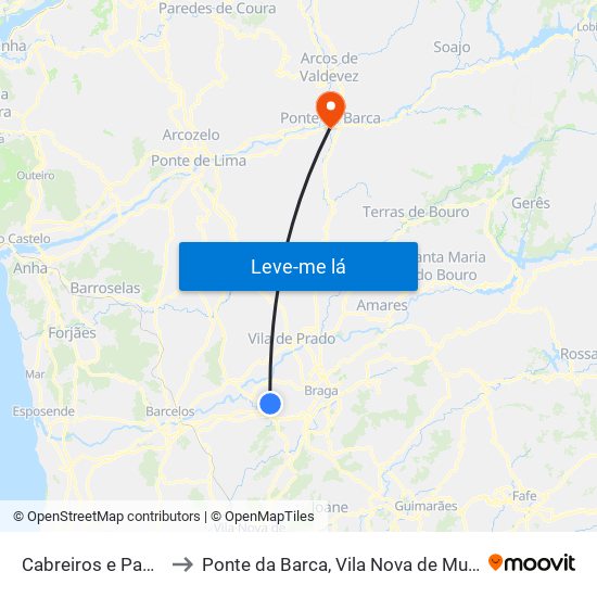 Cabreiros e Passos (São Julião) to Ponte da Barca, Vila Nova de Muía e Paço Vedro de Magalhães map