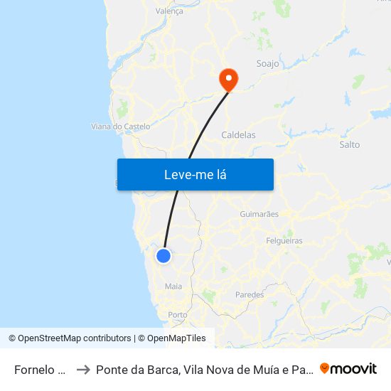 Fornelo e Vairão to Ponte da Barca, Vila Nova de Muía e Paço Vedro de Magalhães map