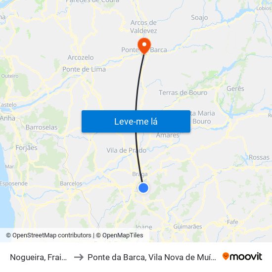 Nogueira, Fraião e Lamaçães to Ponte da Barca, Vila Nova de Muía e Paço Vedro de Magalhães map