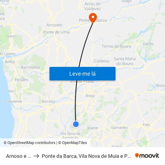 Arnoso e Sezures to Ponte da Barca, Vila Nova de Muía e Paço Vedro de Magalhães map
