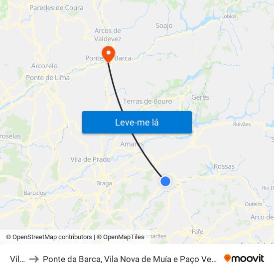 Vilela to Ponte da Barca, Vila Nova de Muía e Paço Vedro de Magalhães map