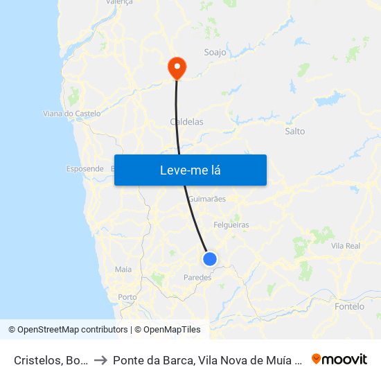 Cristelos, Boim e Ordem to Ponte da Barca, Vila Nova de Muía e Paço Vedro de Magalhães map