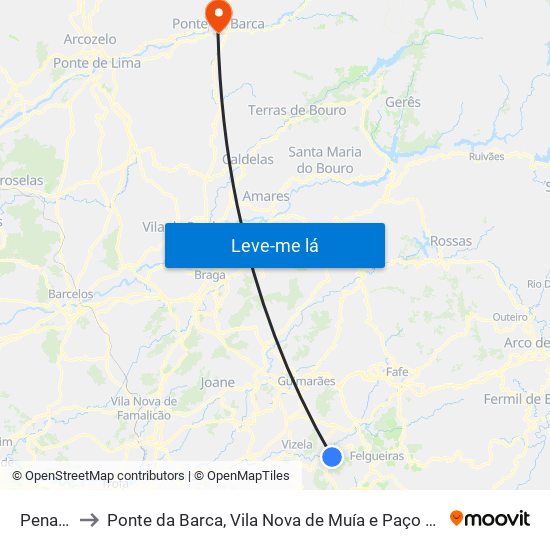 Penacova to Ponte da Barca, Vila Nova de Muía e Paço Vedro de Magalhães map