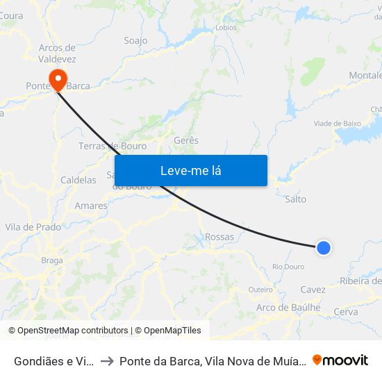 Gondiães e Vilar de Cunhas to Ponte da Barca, Vila Nova de Muía e Paço Vedro de Magalhães map